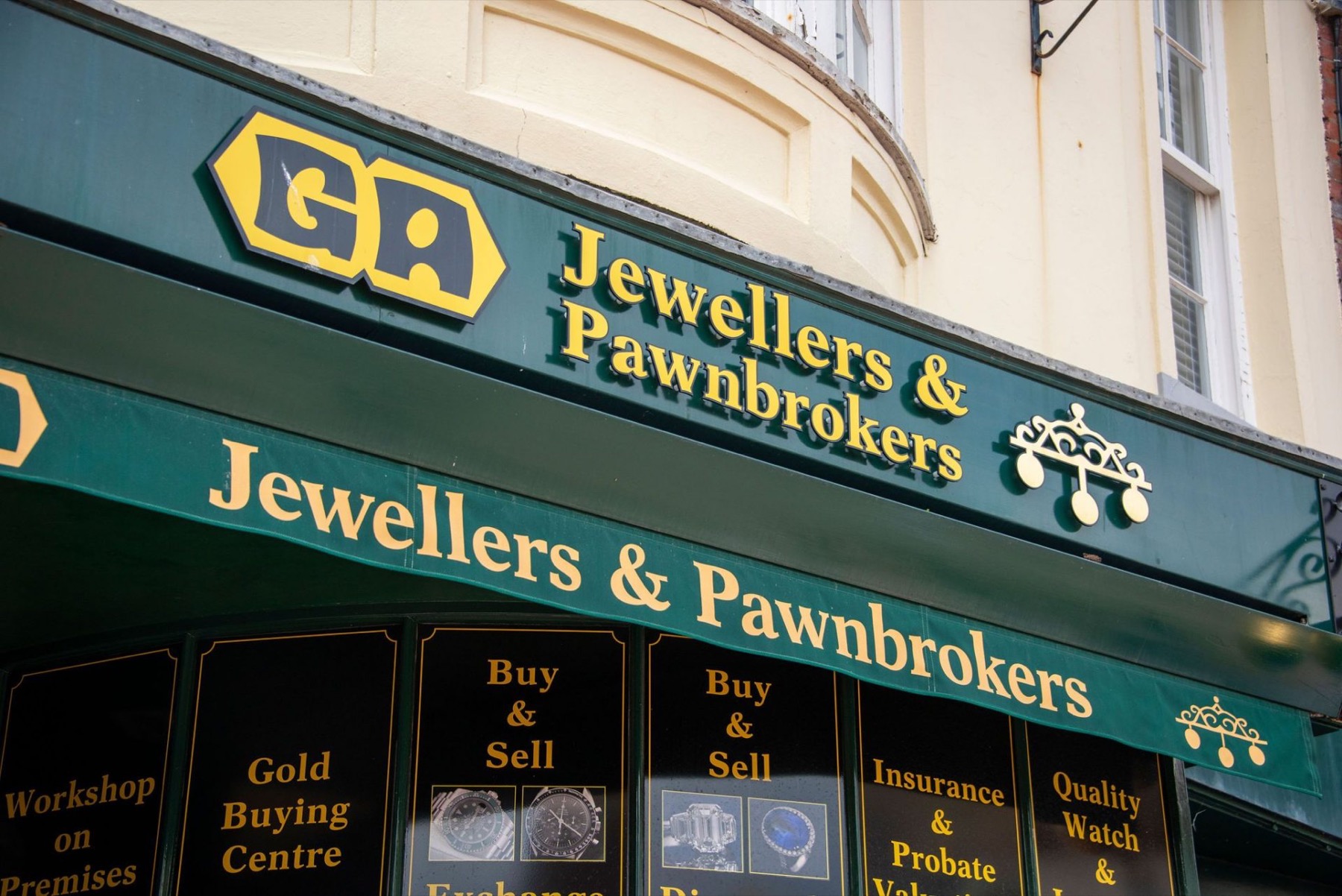 The GA fascia sign and awning above the Hove shop